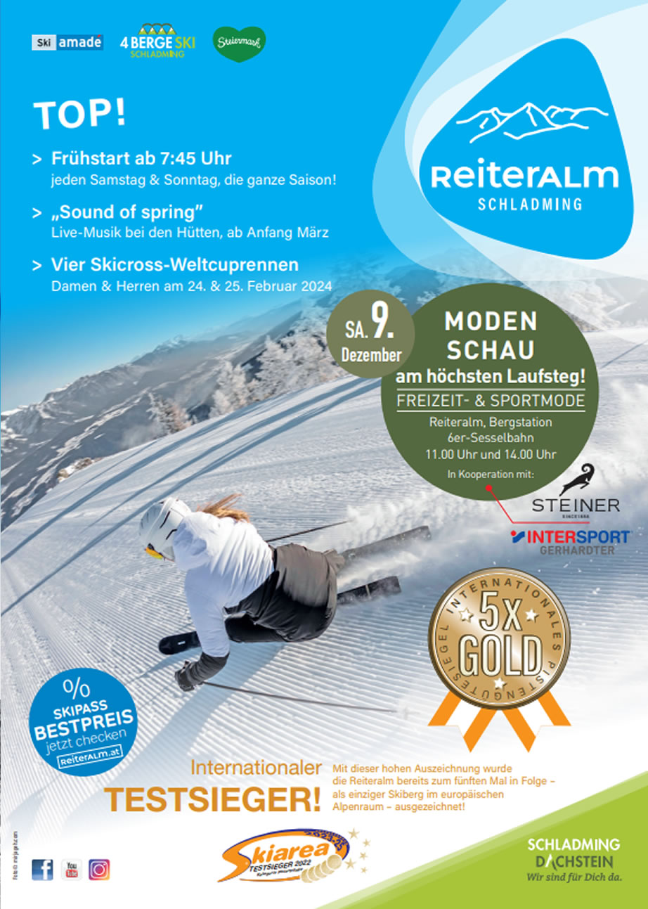 Flyer zur Eröffnung der Wintersaison 2023/2024 bei Intersport Gerhardter Reiteralm